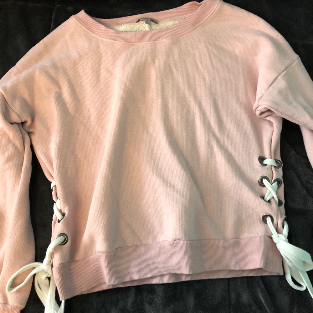 light pink lace up sweater